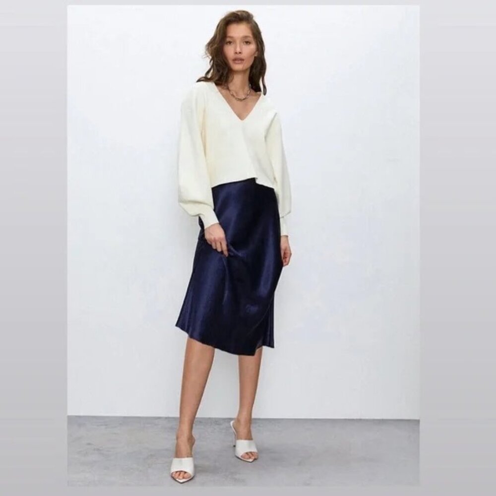 Aritzia Babaton Navy silk skirt